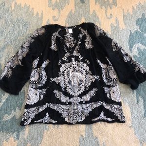 Blouse black shear rayon with beads and sequins